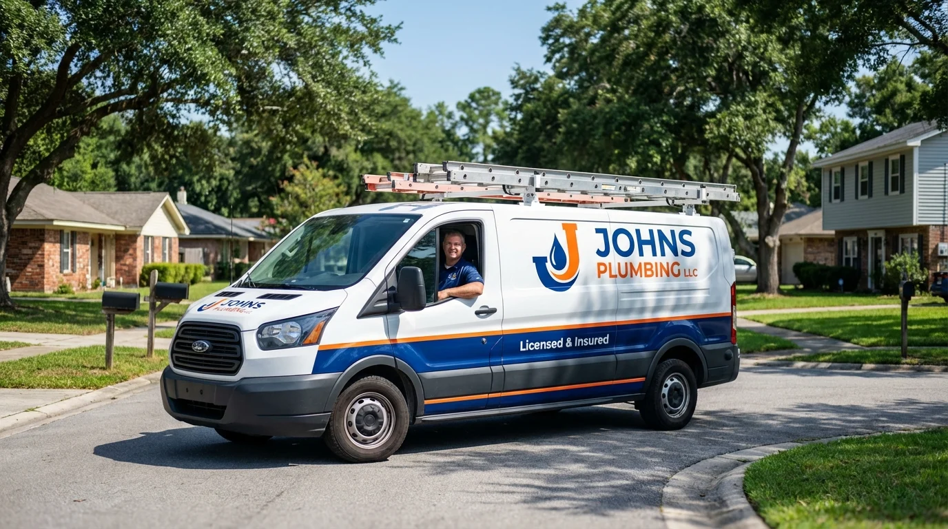 Johns Plumbing LLC service van in Mansfield, PA