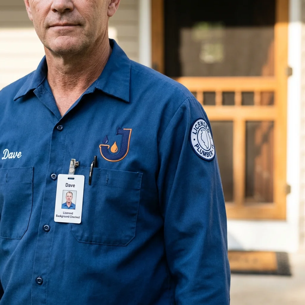 Licensed plumber showing ID badge in Mansfield, PA