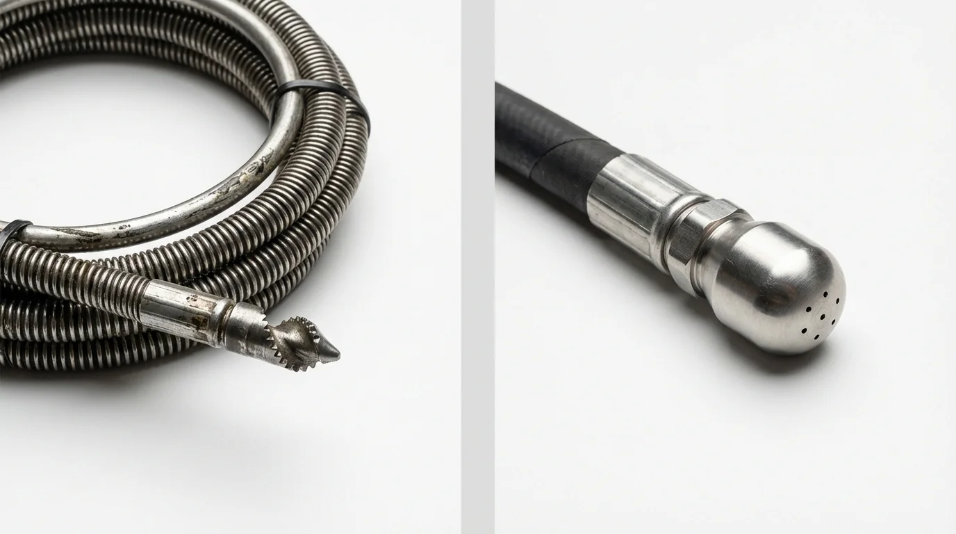 Drain snake cable and hydro jetting nozzle used for drain cleaning in Mansfield, PA