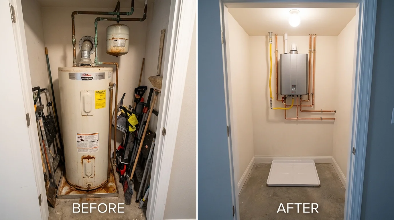 Tank water heater versus wall-mounted tankless unit comparison for Mansfield, PA homeowners