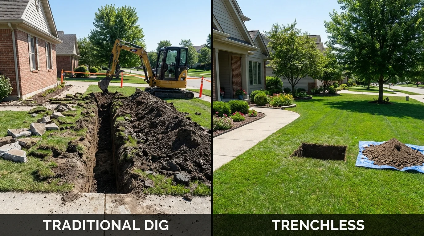 Trenchless sewer repair with minimal yard damage versus traditional excavation in Mansfield, PA